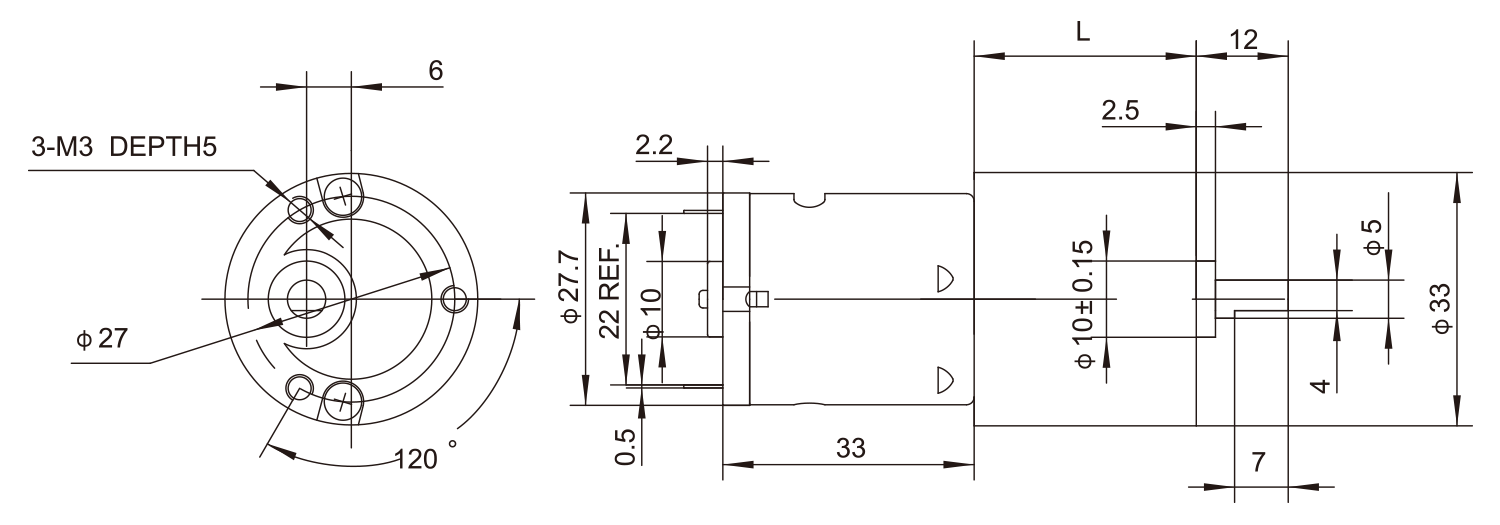 ギヤボックスモーター_33JPF2833_Outline-drawing